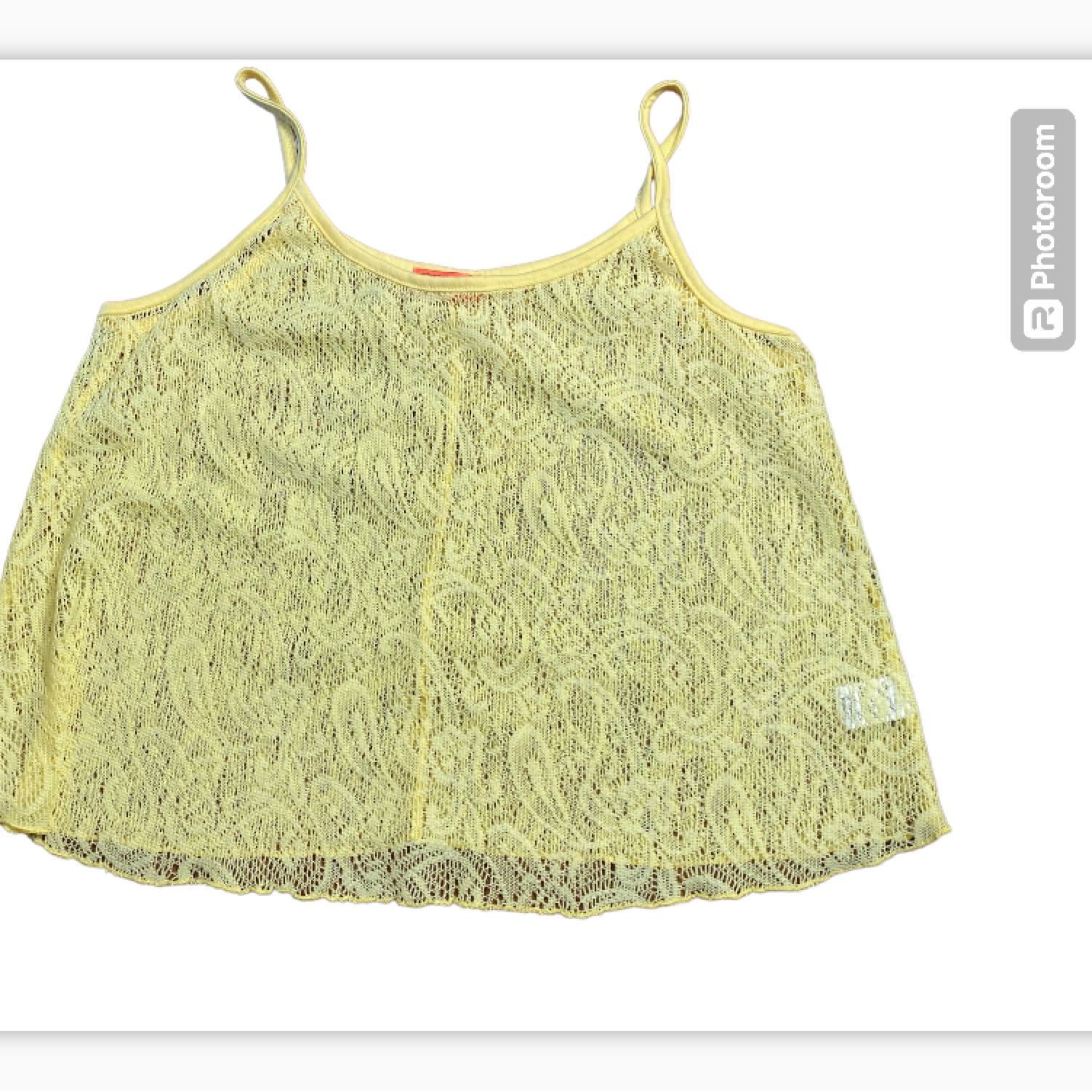Live To Be Spoiled, Sheer Lace Cropped Tank. Junior Size Large
